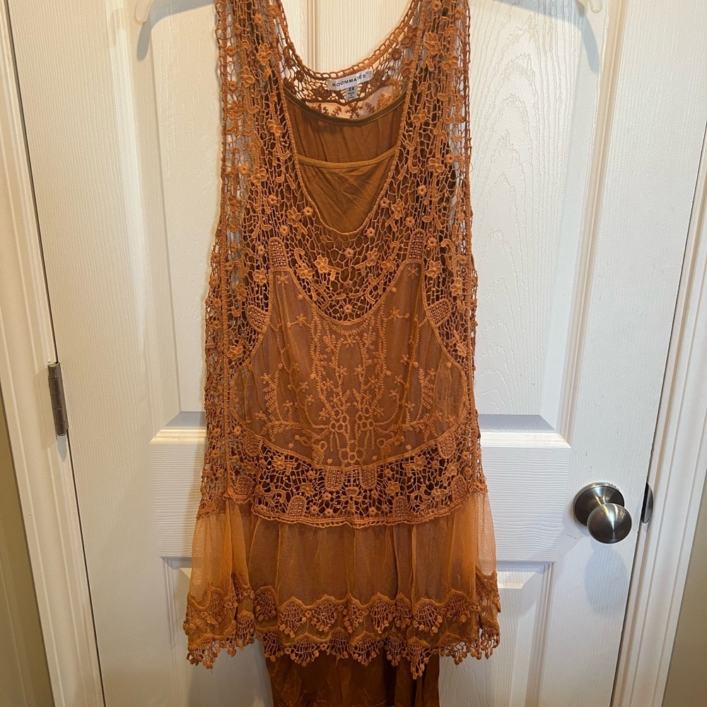 Roommates Rust Crochet Lace Overlay Tank Dress